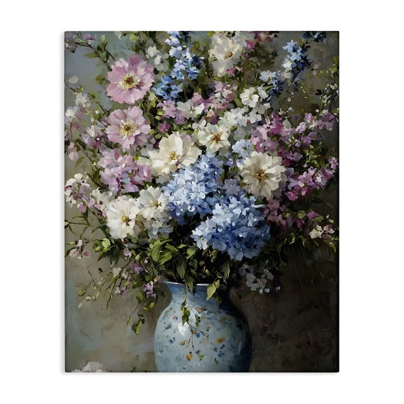 Stupell Industries Traditional Cool Tone Bouquet Floral Painting Wrapped Canvas Canvas Art Print Wall Art, 16 x 20