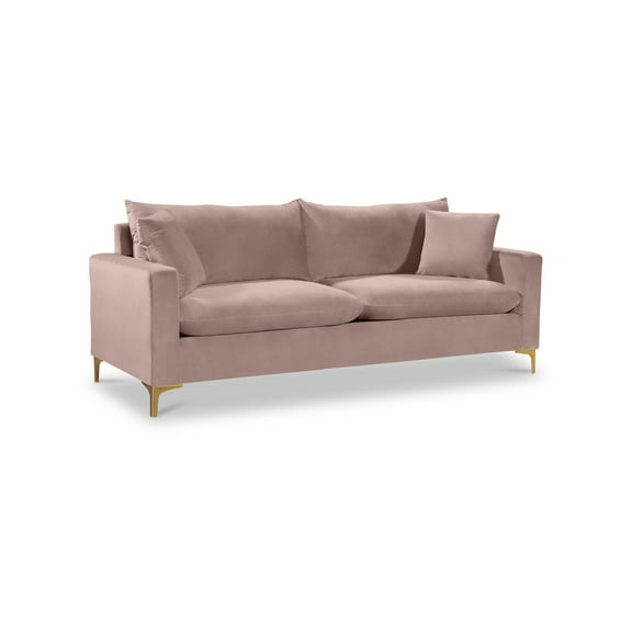 Meridian Furniture Naomi Contemporary Velvet Sofa in Pink