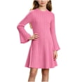 thumbnail image 2 of YUANxueke Long Bell Sleeve Ribbed Knit Dress for Girls Casual Crewneck Fashion Fall Winter Outdoor Dress for 5-15 Years, 2 of 8