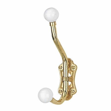 Porcelain Vintage Necklace - Vintage Brass Coat Hat Hook Double Porcelain Ball Tip | Renovator's Supply