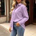 thumbnail image 5 of Tqcoqu Women's Collared Long Sleeve Solid Blouse Loose Casual Shirt with Heart Decorative Buttons, 5 of 6