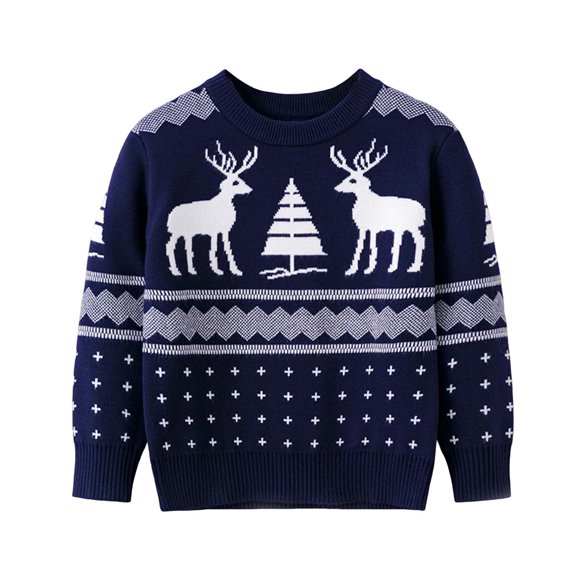 Splozh Toddler Baby Boys Girls Winter Sweater Childrens Comfortable and Warm Christmas Sweater Childrens Cute Cartoon Print Pullover and Base Knit Sweater Blue,4-5 Years