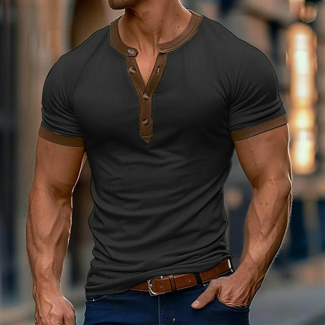 Tops para hombre, blusas y camisas de cuello redondo y manga corta para hombre. Blusa básica de color liso con cuello redondo y manga corta para hombre. Blusas de algodón para hombre.