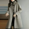 thumbnail image 4 of Aueoeo Women's Woolen Loose Overcoat Winter Medium Long Jacket With Pockets Single-Breasted Peacoat Gray 3X-Large, 4 of 4
