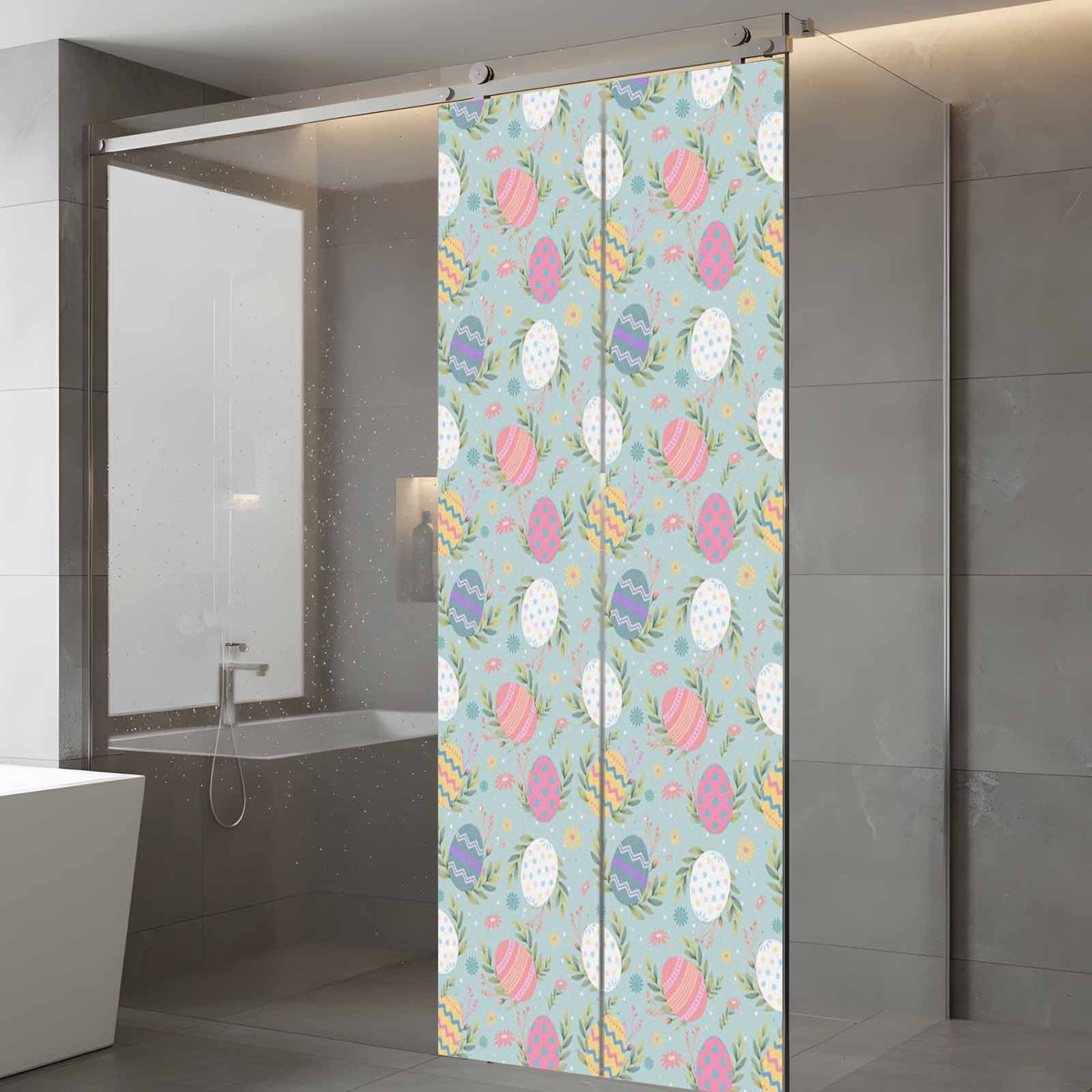 Easter Eggs Window Privacy Film, Spring Pink Blue Yellow White Eggs Blue Green Frosted Glass Window Clings Static Cling UV Heat Blocking Reusable Door Sticker for Bathroom 23.6 x 59 Inch
