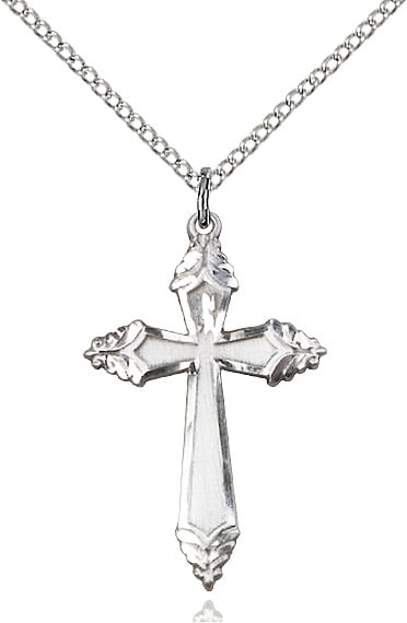 Bonyak Jewelry Sterling Silver Celtic Cross Pendant 1 3/8 x 3/4 inches with Sterling Silver Lite Curb Chain