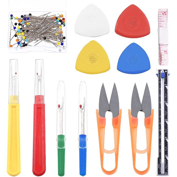 Kit de desgarrador de costura de 520 piezas, incluye desgarradores de costura grandes y pequeños, tijeras, tiza de sastre, calibre deslizante, alfileres de acolchado rectos, cinta métrica suave p