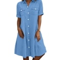thumbnail image 2 of Smsaxvxz Summer Denim Dresses for Women 2026 Casual Short Sleeve Button Down Shirt Dresses with Pockets Loose Fit Sundress Sky Blue XL, 2 of 8