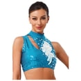 thumbnail image 3 of Doomiva Women Lyrical Dance Tops Sparkly Sequins Crop Top Modern Contemporary Ballet Dancewear Light Blue XXL, 3 of 5