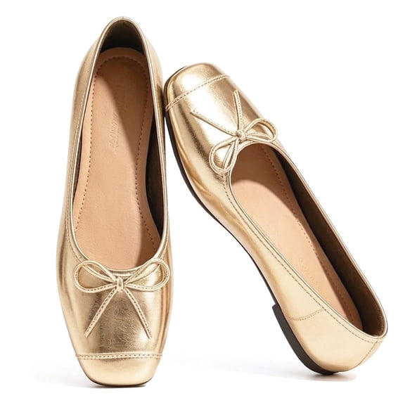 CHICVOMEY Ballet Flats for Women, Slip on Square Toe Bow Dressy Casual Walking Work Shoes, Comfortable Lightweight Summer Flats