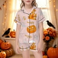 thumbnail image 2 of SJLDQY Halloween Pajamas for Girls Pumpkin Print Short Sleeve Shirts and Shorts 2 Piece Loungewear Sets Casual Sleepwear Button Down Pj Sets, 2 of 5