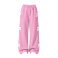 thumbnail image 7 of HAOTAGS Girls Wide Leg Sweatpants, Lace Trim Bow Casual Pants with Pockets, 7 of 7