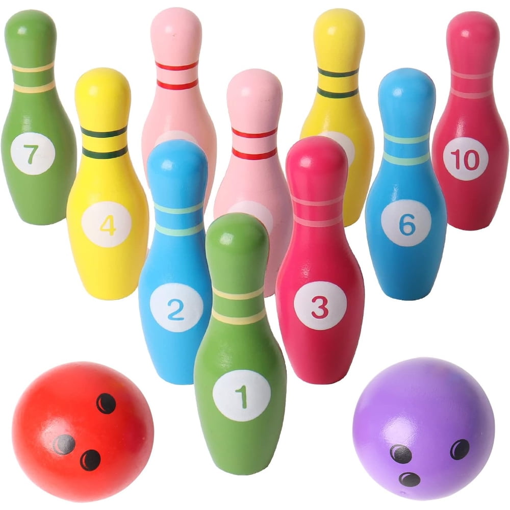 PEACNNG Color Wooden Digital Bowling Toy, Suitable for Indoor and