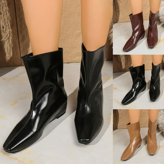 Women's Mid Calf Boots Pointy Toe Wedge Low Heel Cozy Boots Women Trendy Winter Snow Boot Casual Outdoor Dressy Shoes