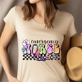 thumbnail image 4 of Emergency Nurse T-Shirt | Pastel Lettering with Stethoscope and Checkered Print Tee, Dark Heather, Size S, 4 of 6