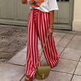thumbnail image 4 of Stralyhd Palazzo Pants for Women Straight Leg 2026 Summer Striped Pants Casual Flowy Lounge Pants Drawstring Elastic Waisted Trousers with Pockets Red XL, 4 of 7