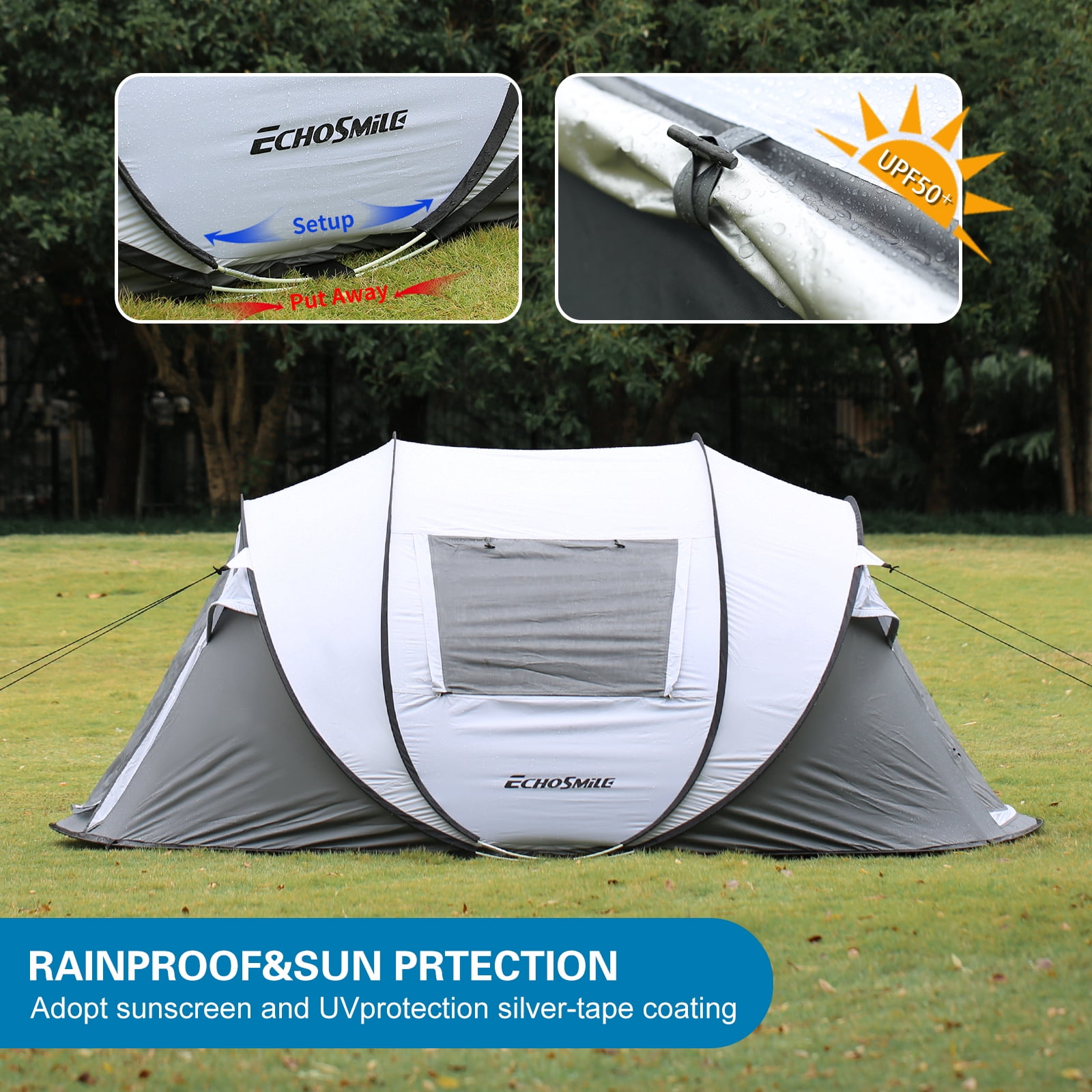 Acpouw  Instant Pop Up Camping Tent, 2/4/6 Person, Easy Setup Tent, Water Resistant Dome, Portable with Carry Bag for Camping, Hiking & Traveling