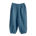 thumbnail image 6 of Gubotare Baby Long Bloomers Baby Summer Cotton Linen Pants Toddler Boys Girls Cute Striped Pants Elastic Waisted Casual Beach Long Trousers 4T 5T (Dark Blue,4-5 Years), 6 of 8