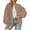 Khaki, variant on Oversized Lantern Sleeve Bomber Jacket for Women, Full Zip Ribbed Collar, Casual Fall Soft Fleece Outerwear, 1 Piece, S-XXL, Plus Size Friendly