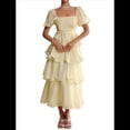 thumbnail image 2 of Vestido Bohemio de Verano para Mujer, con Mangas Abullonadas, Corte A, Holgado, con , para Vacaciones en la Playa, Amarillo , Talla M, 2 of 7