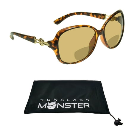 Sunglass Monster Womens BIFOCAL Reading Sunglasses Sun Readers with Sexy Oversized Tortoise Shell Brown Frame with Gold Accent