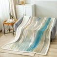 thumbnail image 2 of Blue Brown Fleece Blanket Ombre Abstract Art Sherpa Blanket, Brush Marks Gradient Blanket Contemporary Vintage Throw Blanket for Sofa, Watercolor Stripe Aesthetic Flannel Blanket, 2 of 4