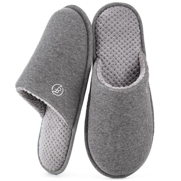 Men's Cotton Knit Memory Foam Indoor Slippers Light Weight House Shoes with Anti-Skid Sole