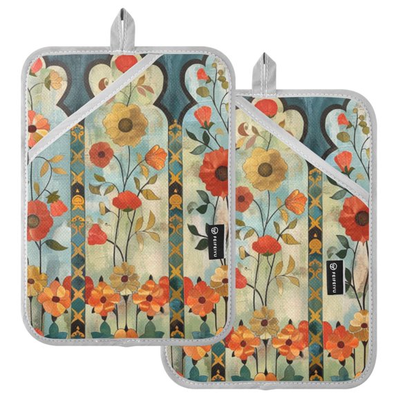 Ryvnso Moroccan Flowers Pattern Oven Mitts Heat Resistant Pot Holders Set of 2 Hot Pads