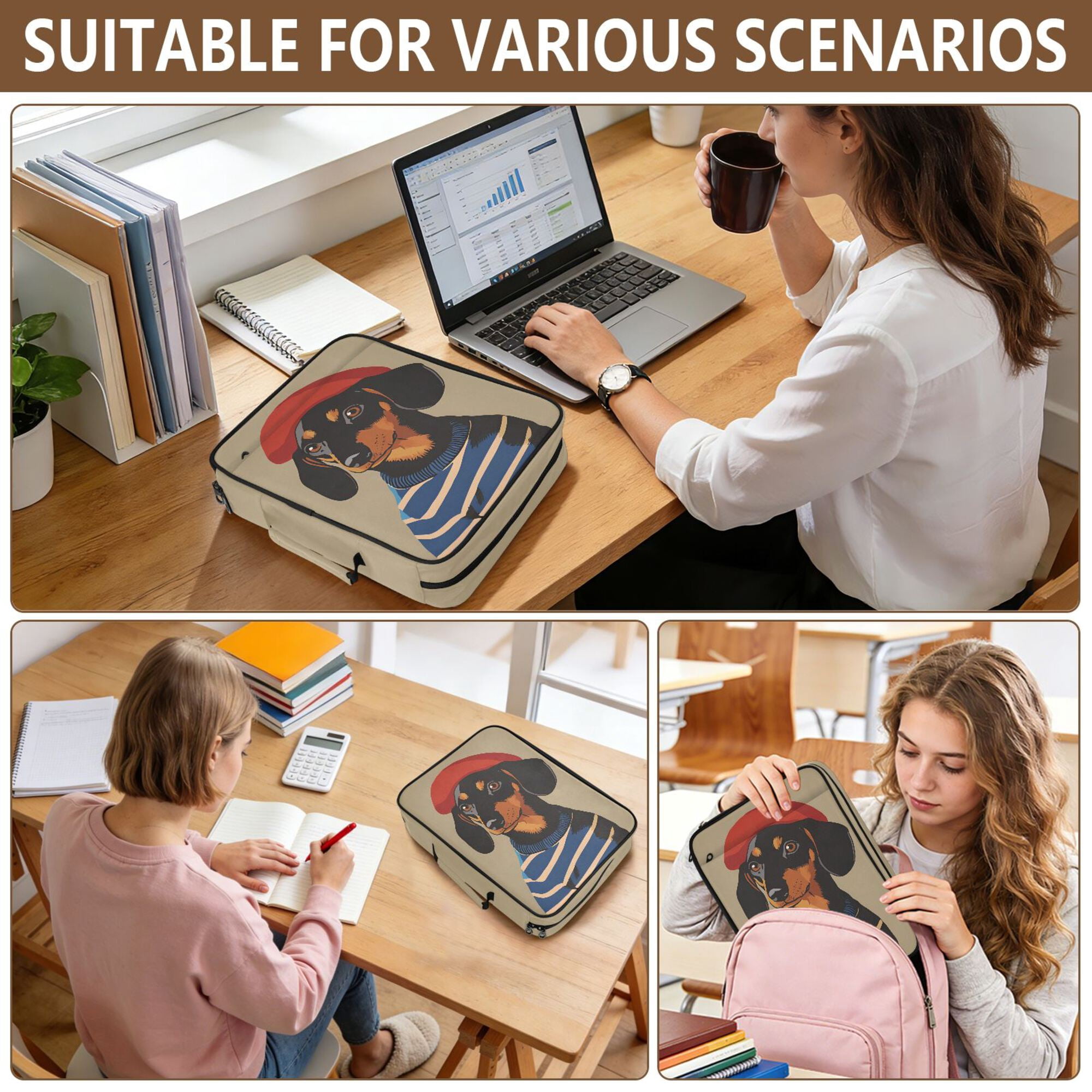 FORMRS Accordion File Folder A4 Size 7-Pocket Expanding Document Organizer Bag with 3 Ring Binder, Dog Artist