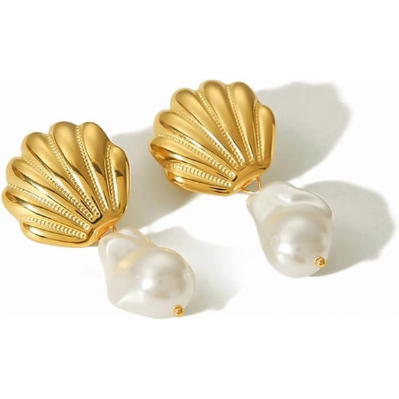 Gold Shell Drop Earrings for Women Seashell Dangle Earrings Ocean Beach Earrings Summer Jewelry