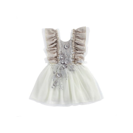 

Xingqing Toddler Infant Baby Girl Tutu Dress Sleeveless Lace Ruffle Princess Flower Embroidery Dress Tulle Skirt Summer Clothes