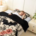 thumbnail image 3 of Homewish Vintage Gothic Halloween Bat Twin Comforter Sets,Red Rose Branch Pattern Bedding Set,Cream Black Red,Black Reversible,2 Pieces,1 Comforter and 1 Pillowcase, 3 of 7