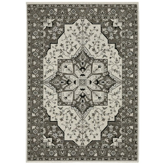 Oriental Weavers Chamberlain Area Rug - CH09A - 6'7" x 9'6" - in Ivory/ Gray - Vintage Inspired, Stain Resistant, Family and Pet Friendly , Dining, Living Room Rug