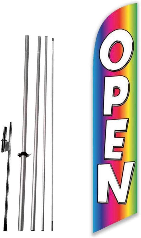 Look Now Open Giant Boomer Rectangle Flag 3 ft x 12 ft Kit With Pole and Ground Spike Pack of 2