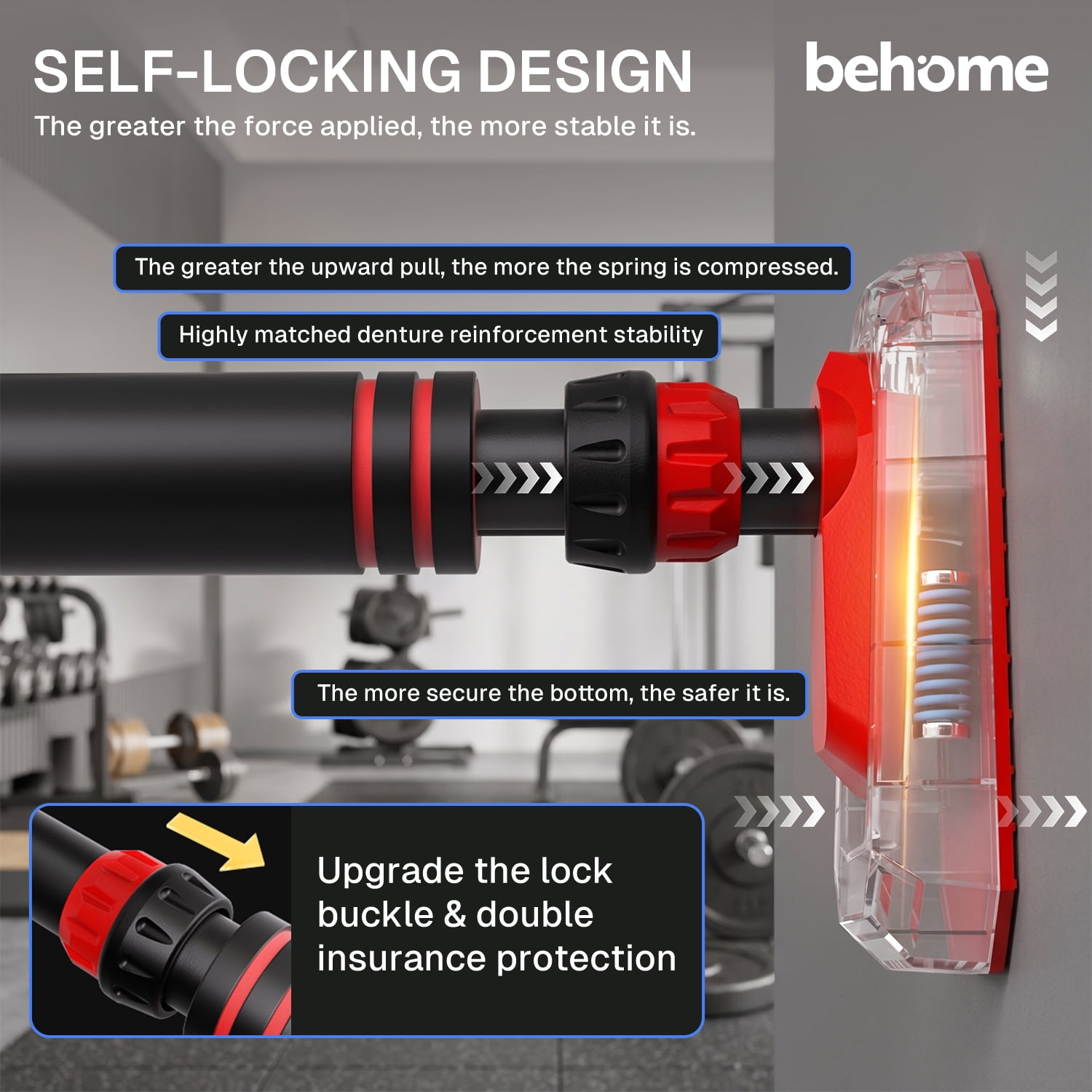 Behome Pull Up Bar for Doorway, Chin Up Bar with Adjustable Width (35.4"-47.2"), 881.8lbs Max Load & Non-slip Locking System, No Screws, No Drilling for Home Gym