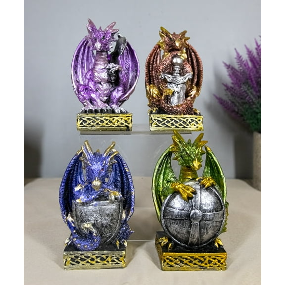 Set of 4 Fantasy Metallic Colorful Miniature Alchemy Battle Dragons Figurines