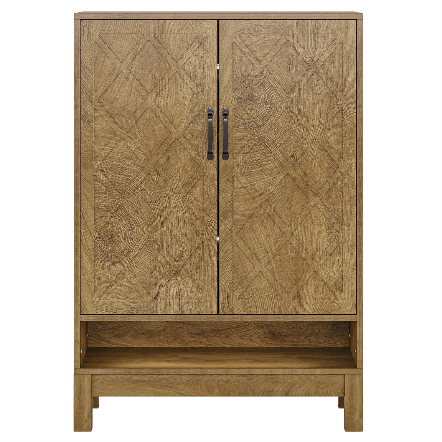 Demi Bonn 43" Solid Wood Shoe Storage with Intricate Carvings, Entryway Cabinet for Home Organization, Brown