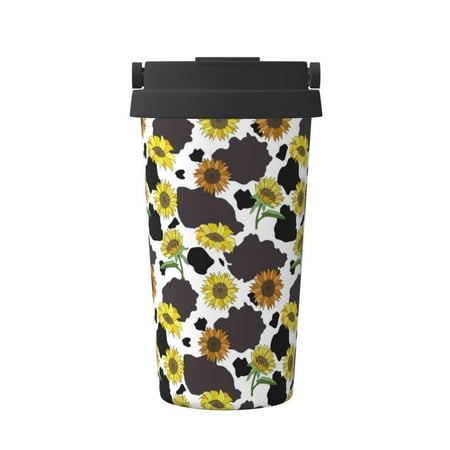 

Pofeuu Black Cow Sunflowers Print Coffee Mug Iced Coffee Tumbler Cup Double Wall Vacuum Leak-Proof Thermos Mug CoffeeThermos Travel Mug