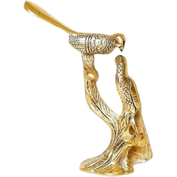 Handicrafts Love Birds Couple Kissing Sitting on Tree Statue Decorative Showpiece Gift for Home Decor & Boyfriend,Girlfriend (Golden)