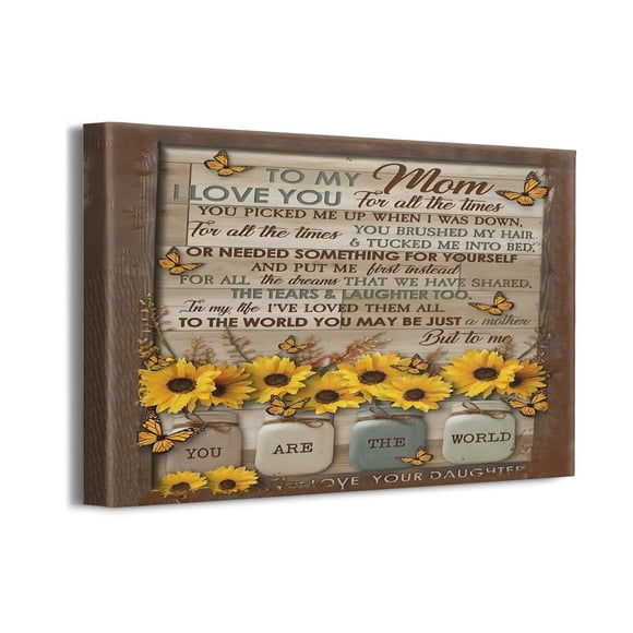 To My Mom Poem Sunflowers with Butterfly Wall Art for Bedroom Living Room Bathroom Office Wall Decor Framed Home Decor Ready To Hang 16x12 Inch