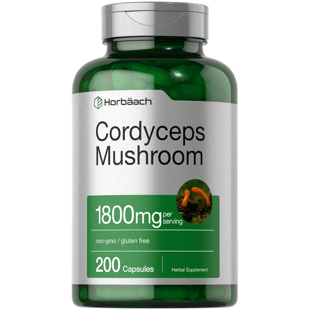 Cordyceps Mushrooms Capsules | 1800mg | 200 Count | Cordyceps Sinensis |  Non-GMO Supplement | by Horbaach - Walmart.com