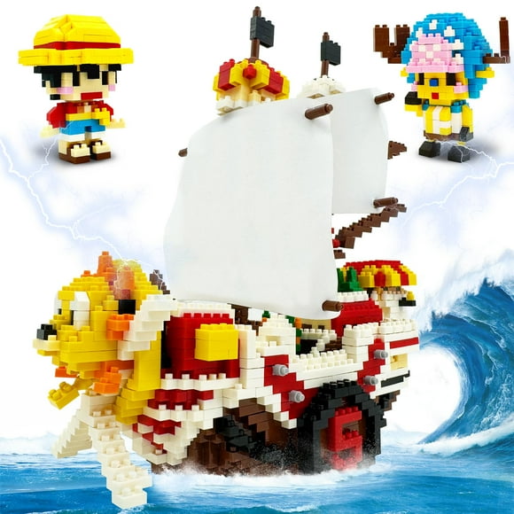 BEEGO One Piece Anime Building Kit Set, Thousand Sunny Ship Blocks Compatible with lego Featuring 2 Figures Luffy-Chopper, One Piece Merch Pirate Boat DIY Micro Brick Id