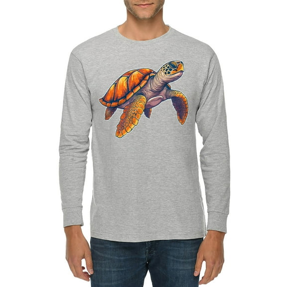 Sea Turtle Graphic Design Unisex Ring Spun Cotton Premium Long Sleeve T-shirt - Heather Grey XL