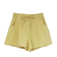 thumbnail image 4 of MaFYtyTPR Women's Elastic Waist Shorts Cotton Linen High Waisted and Wide Legged Solid Color Shorts A-Yellow L, 4 of 5