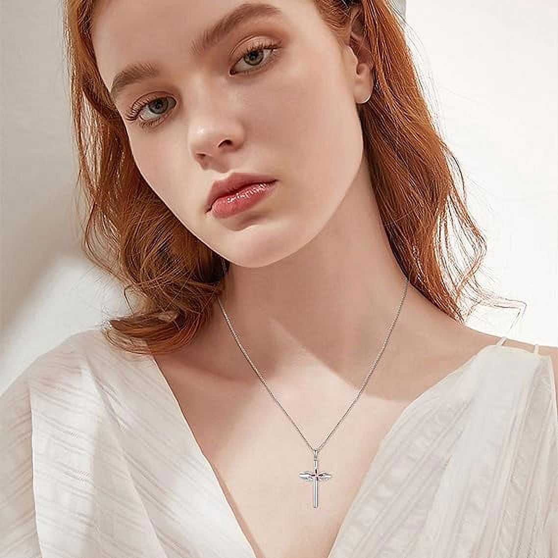 Inpasne Cross Necklace for Women 925 Sterling Silver Infinity Butterfly Garnet Necklace January Birthstone Jewelry Gifts for Women Her Mom Wife Girlfriend Daughter