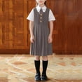 thumbnail image 2 of lcziwo Robe Chasuble Mignonne pour Fille T-Shirts à Manches Courtes et Cravate Ensembles 3 Pcs Uniforme de Rentrée Scolaire pour Enfants Gris, 2 of 6