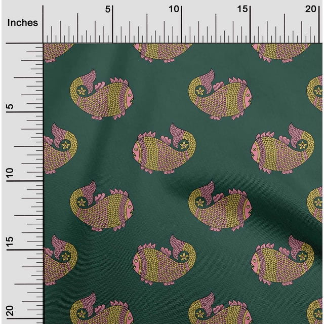 oneOone Cotton Flex Fabric Fish Block Printed Craft Fabric BTY 40 Inch Wide