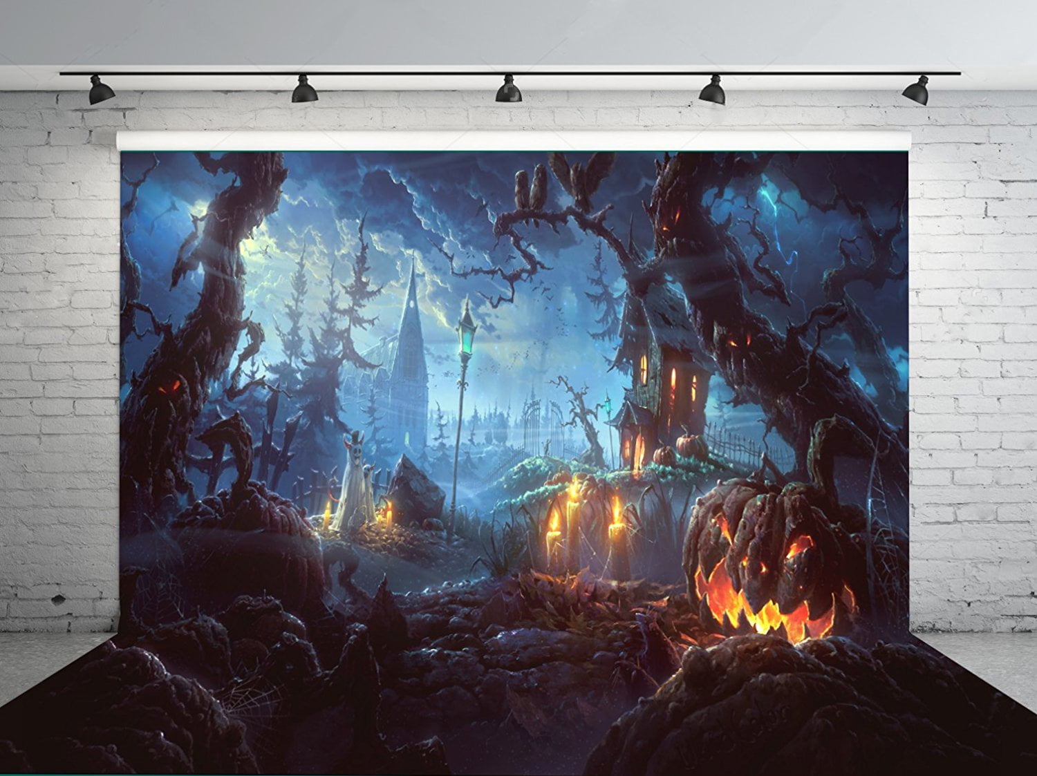 7x5ft Halloween Pumpkin Horror Nights Moon Mysterious Forest Castle Costume Party Masquerade Decoration Photo Backdrops Studio Background Studio Props
