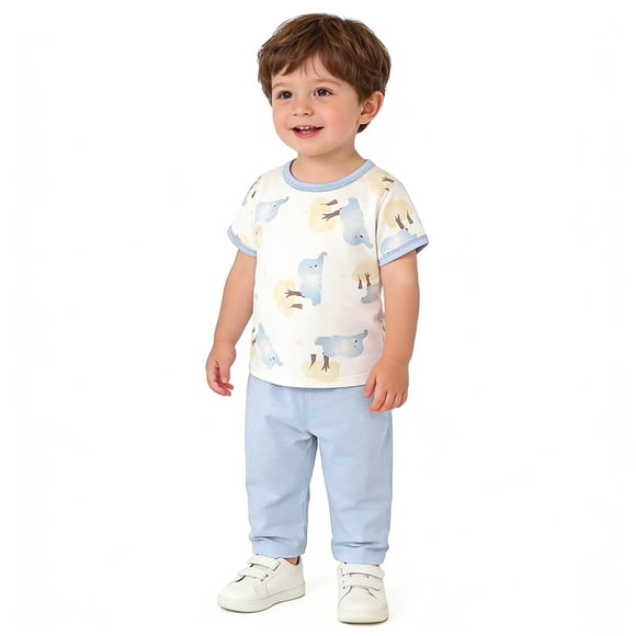 Ropa fina de verano para bebés, hecha de poliéster, para hombres y mujeres, para recién nacidos, con aire acondicionado, pijama de manga corta y cuello redondo.