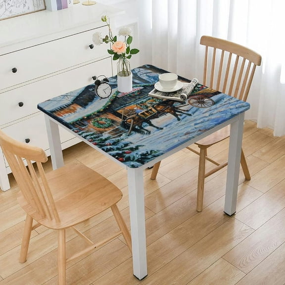 HAOXIT Horse , Elastic Fitted Edged Square Waterproof Anti-Shrink Soft Polyester Table Cloth Washable Table Cover for Banquet Home Indoor or Outdoor 44''x44''